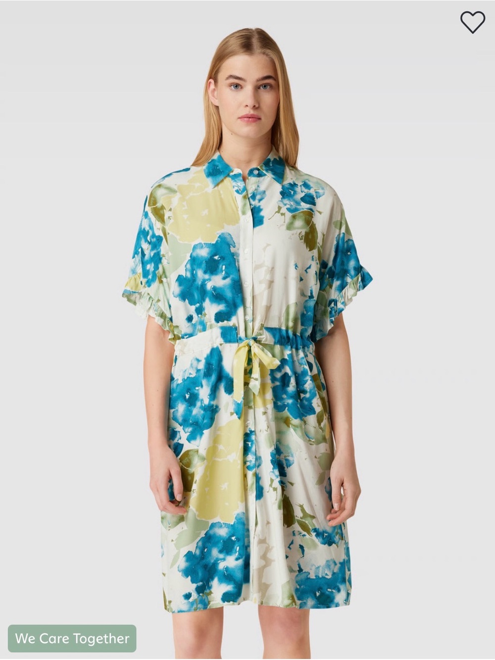 Soaked in Luxury Floral Drawstring Shirt Dress XS Blue Watercolor